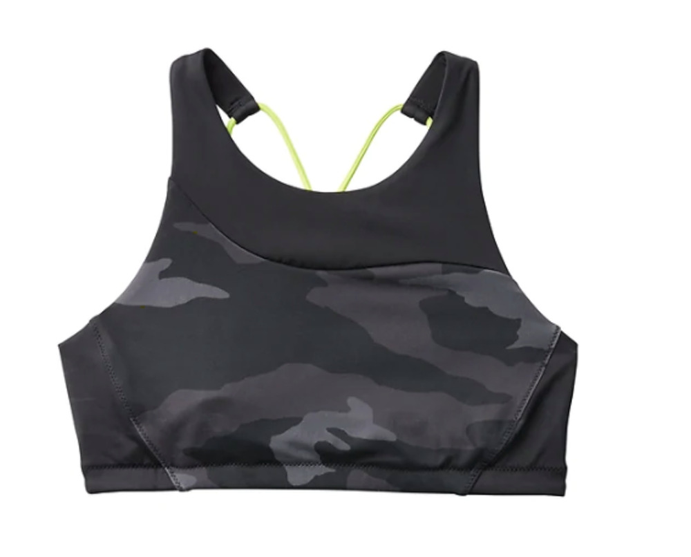 Athleta M Freestyle High Neck top camo neon yellow halter swim bathing suit bra